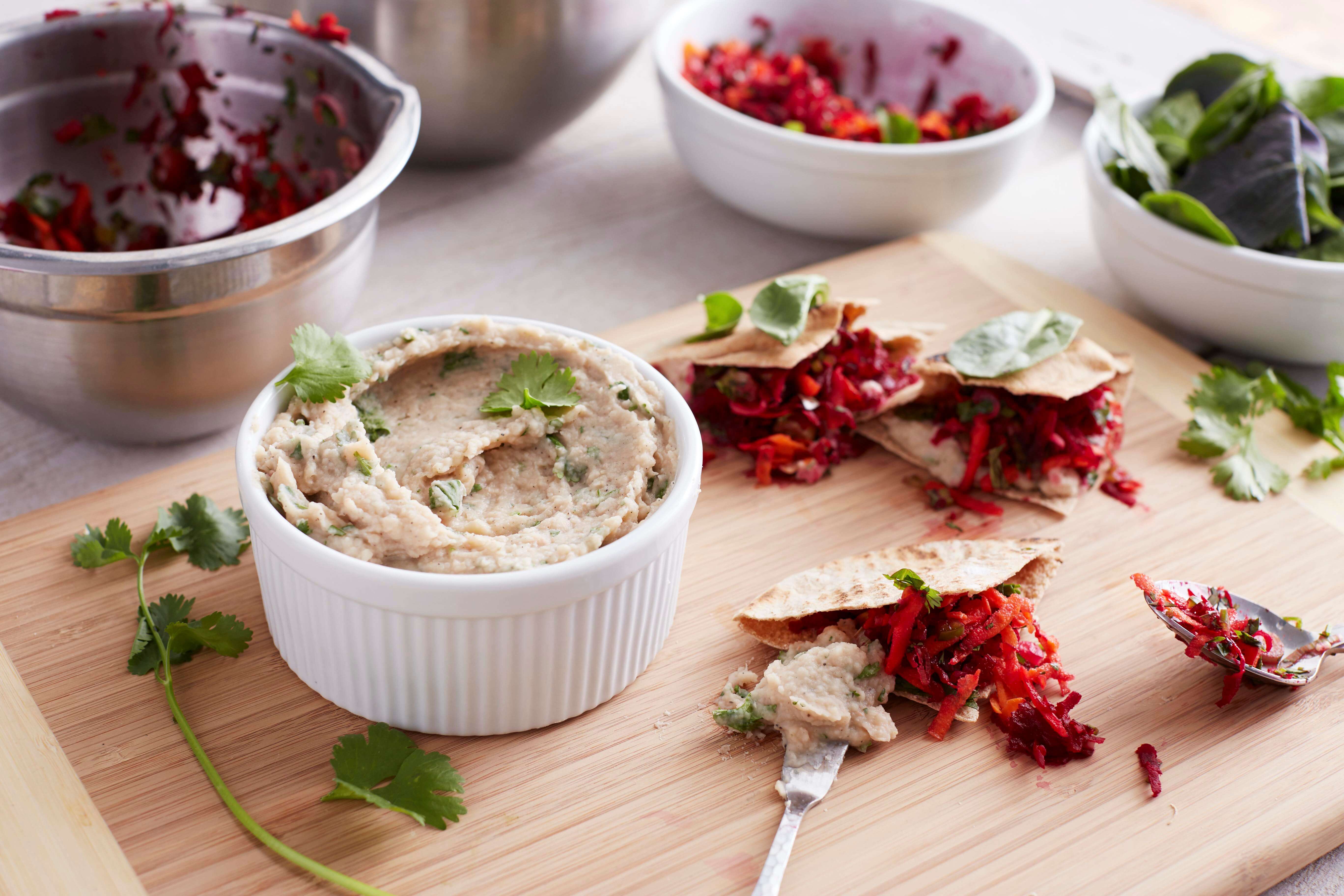 Navy Bean Hummus and Mixed Vegetable Pita Pockets