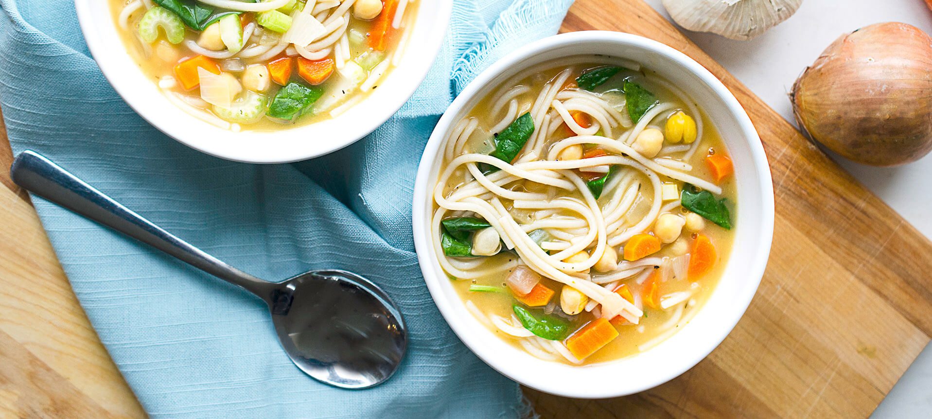 30-Minute Chickpea Noodle Soup with Spinach