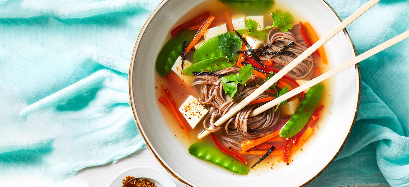 Vegan Miso Soup with Noodles and Tofu